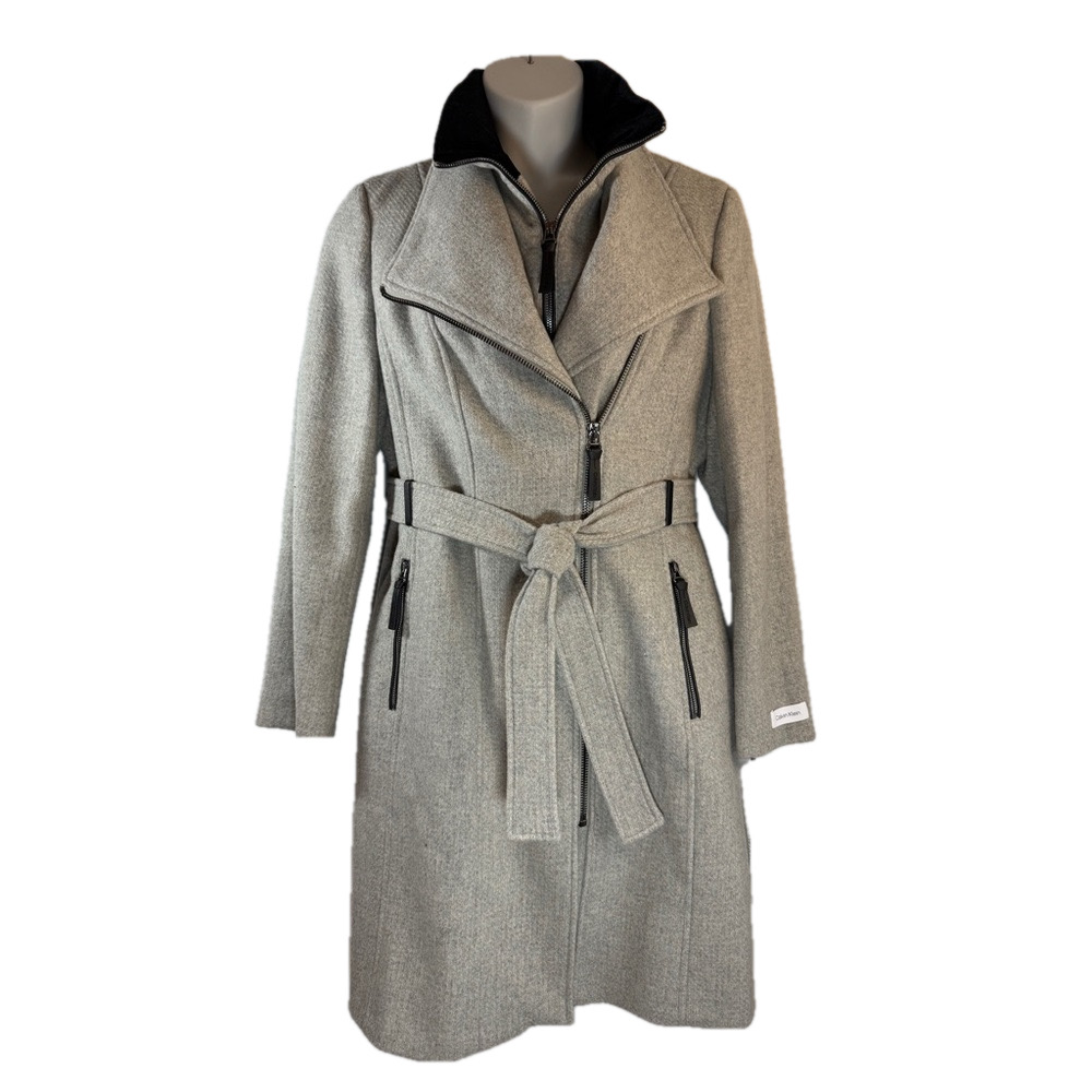 Calvin Klein Women's Grey Wool Belted Wrap Coat NWT Size XL